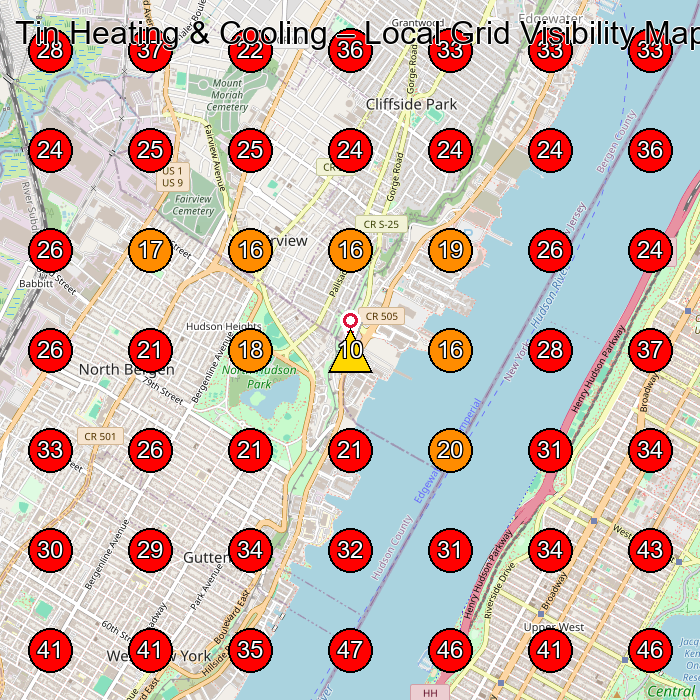 Tin Heating & Cooling GeoGrid visibility map for Hvac Contractor in North Bergen